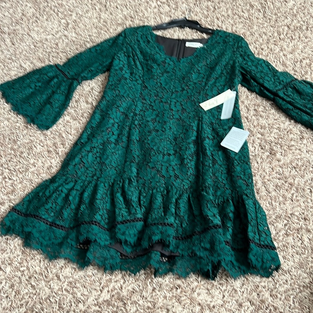 Emerald green lace dress. Sz 14